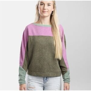 Free People Intimately Blue Monday Fleece Pullover Size Small Colorblock Slouchy